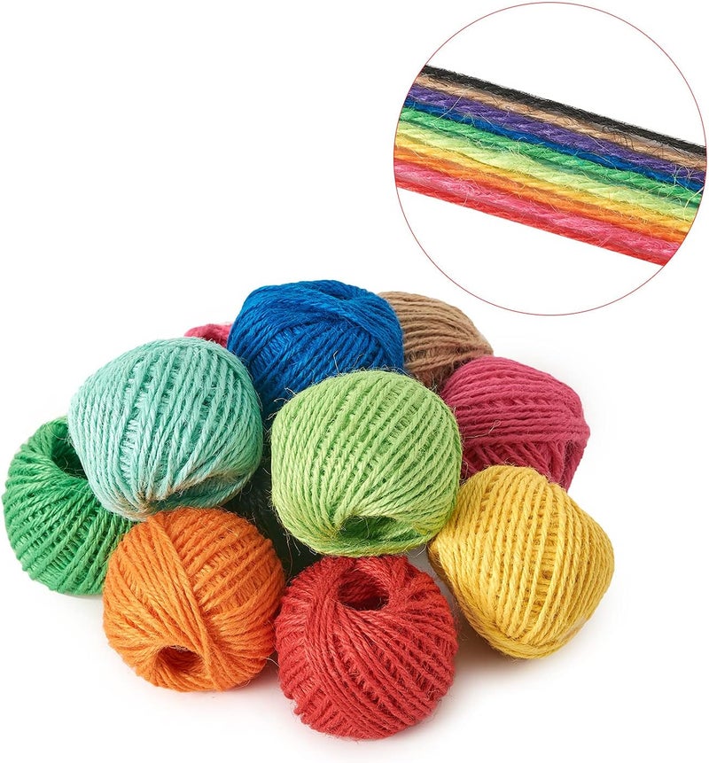 HSTECH 12 Rolls 2mm 3 ply Colorful Natural Jute String for Artworks, Handmade Crafts, Plant Hanger, Gift Wrapping String, DIY Crafts, Picture Display and Embellishments, Gardening - Image 2